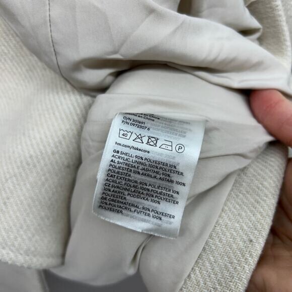 H&M Neutral Beige Tie Belt Long Mid Midi Winter Coat XS Minimalist Preppy - Picture 7 of 7